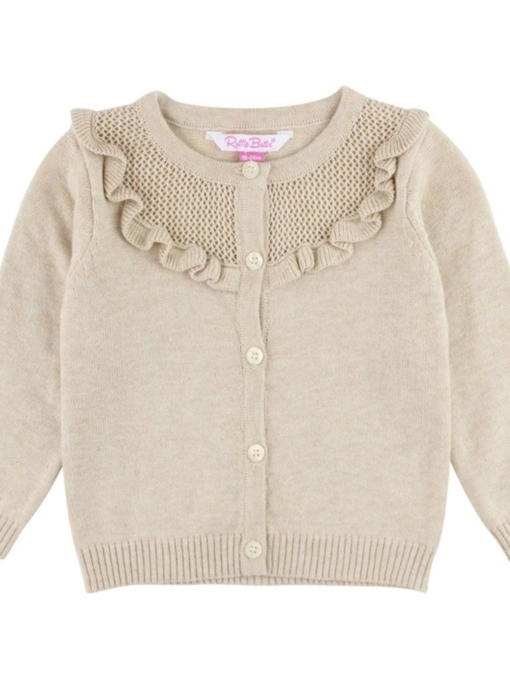 Ruffle Butts Heather Oatmeal Knit Ruffle Trim Precious Cardigan , New